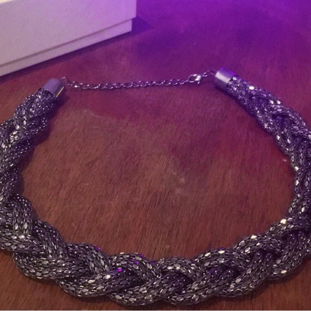 Express Silver Tone Braided Mesh Multi Strand Statement Collar Necklace